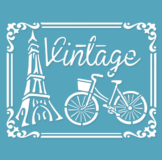 Pochoir Adhésif 25 x 20 cm Cadre Vintage Tour Eiffel & Vélo