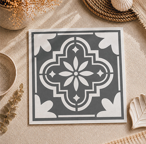 Pochoir Adhésif Carrelage Réutilisable 20x20 cm – Motif Arabesque Floral