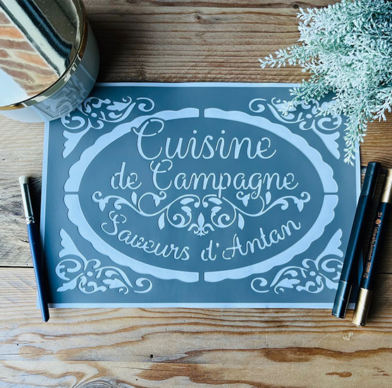 Pochoir Adhésif Vintage en PVC, Motif Affiche Cuisine, Style Campagne 30 x 20 cm