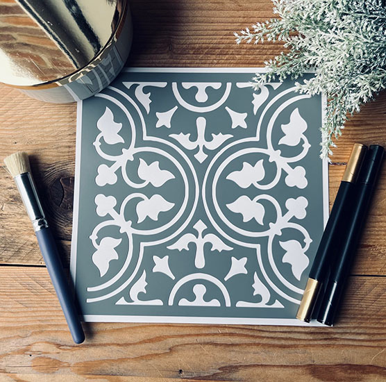 Pochoir Adhésif en PVC, Motif Carrelage, Faïence Style Vintage 20 x 20 cm