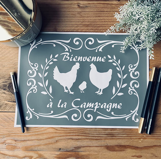 Pochoir Adhésif Style Vintage en PVC, Motif Médaillon Campagne, 30 x 20 cm