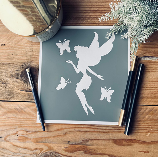 Pochoir Adhésif Style Déco Enfant en PVC, Motif Fée & Papillons, 20 x 20 cm