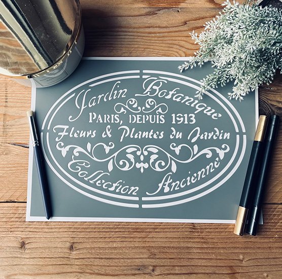 Pochoir Adhésif Style Vintage en PVC, Motif Affiche Jardin Botanique, 30 x 20 cm.