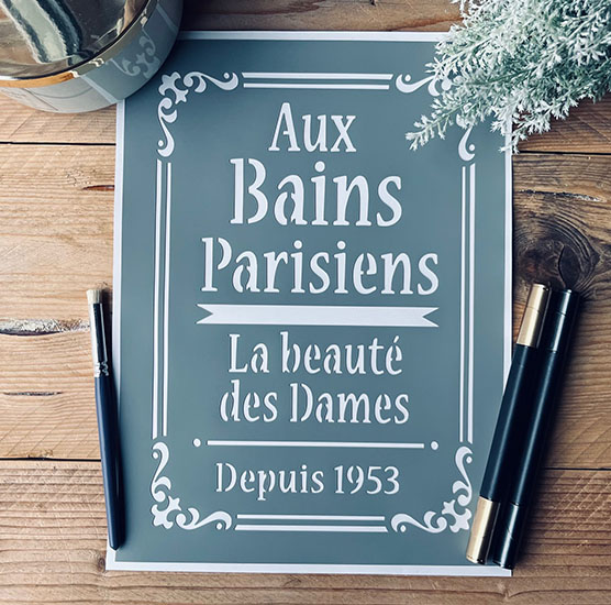 Pochoir Adhésif Style Salle de Bain en PVC, Motif Bains Parisiens, 30 x 20 cm