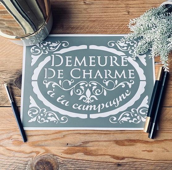 Pochoir Adhésif Style Vintage en PVC, Motif Médaillon Demeure de Charme, 30 x 20 cm