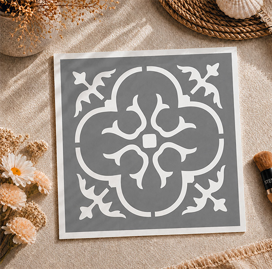 Pochoir Adhésif Faïence 20x20 cm – Motif Arabesque Carreau de Ciment
