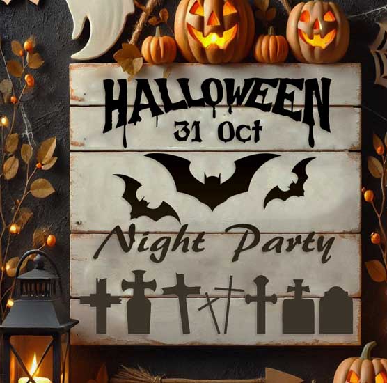 Pochoir Adhésif 20 x 20 cm Affiche Halloween Night Party