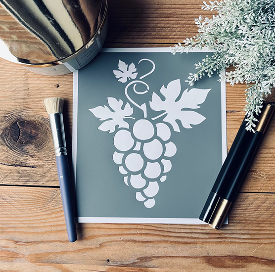 Pochoir Adhésif Style Nature en PVC, Motif Raisins & Vignes, 20 x 15 cm